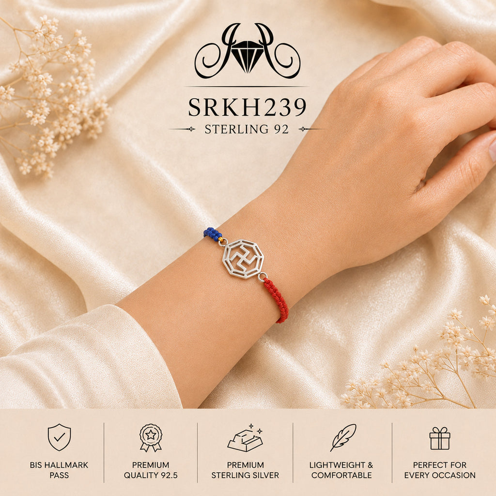SRKH239 premium sterling silver Rakhi worn on wrist