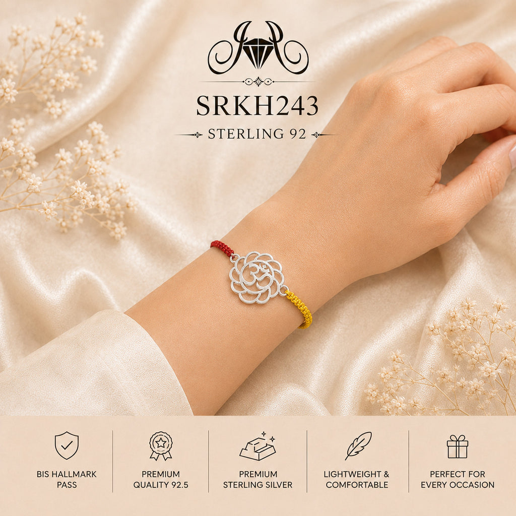 SRKH243 premium sterling silver Rakhi worn on wrist