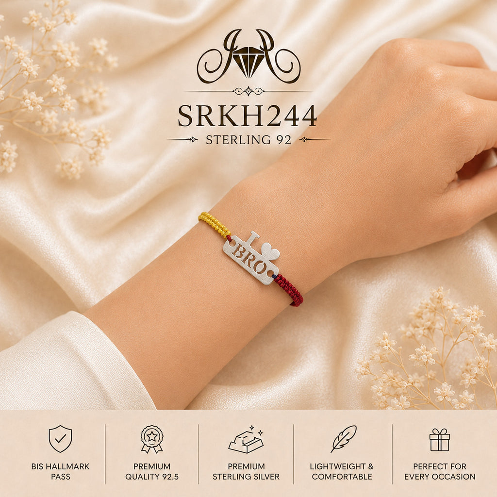 SRKH244 premium sterling silver Rakhi worn on wrist
