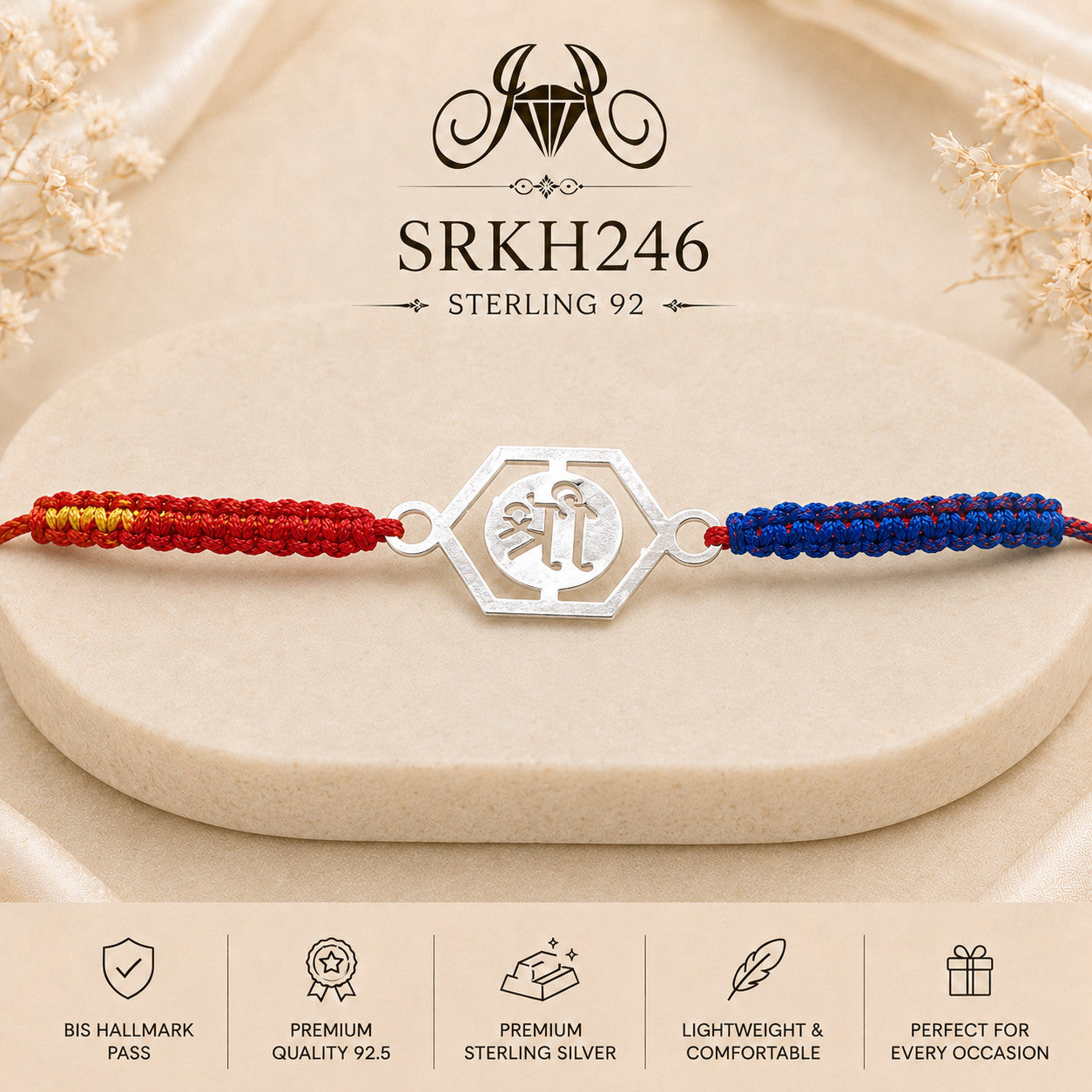 SRKH246 premium sterling silver Rakhi product view