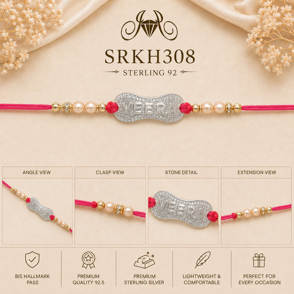 SRKH308 premium sterling silver Rakhi detail views
