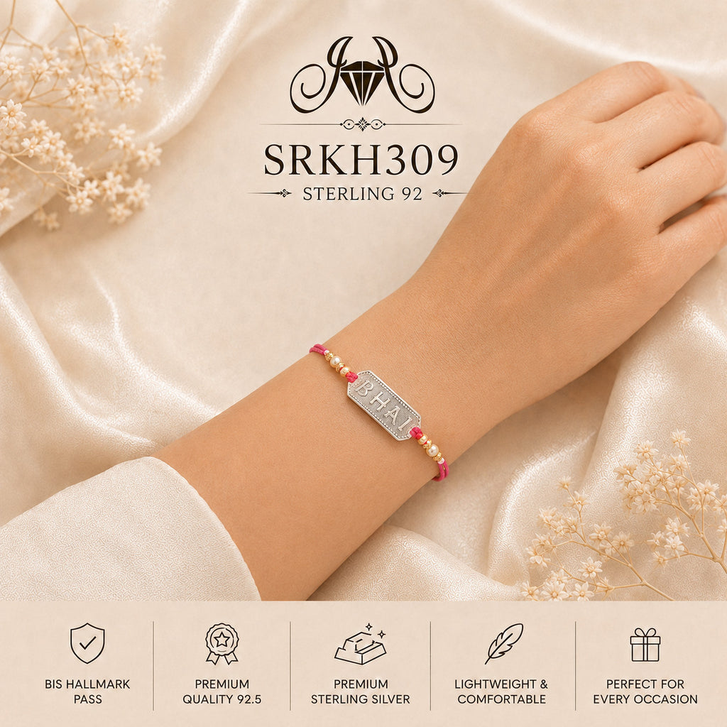 SRKH309 premium sterling silver Rakhi worn on wrist