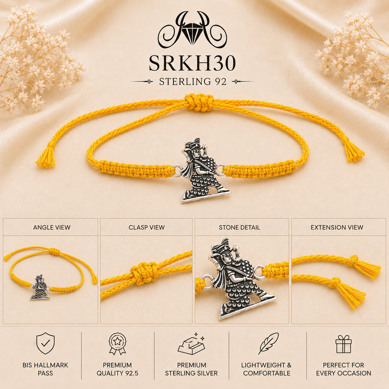 SRKH30 premium sterling silver Rakhi detail views
