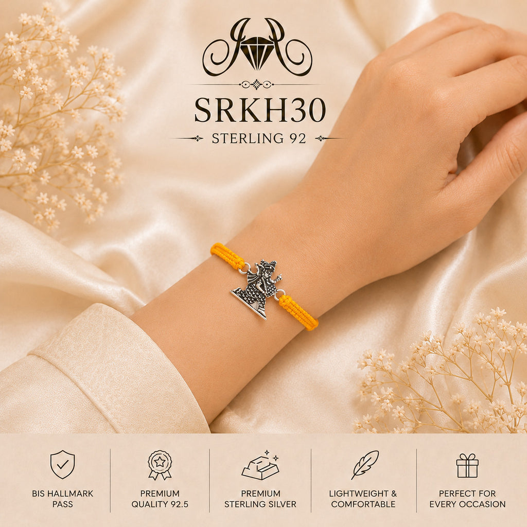 SRKH30 premium sterling silver Rakhi worn on wrist