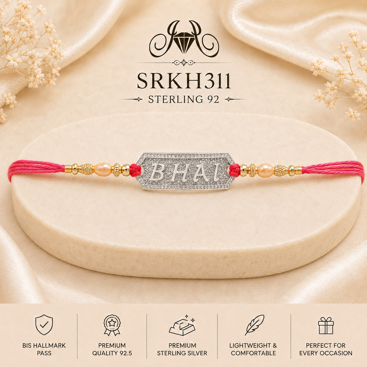 SRKH311 premium sterling silver Rakhi product view