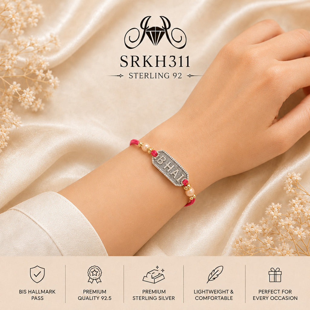 SRKH311 premium sterling silver Rakhi worn on wrist