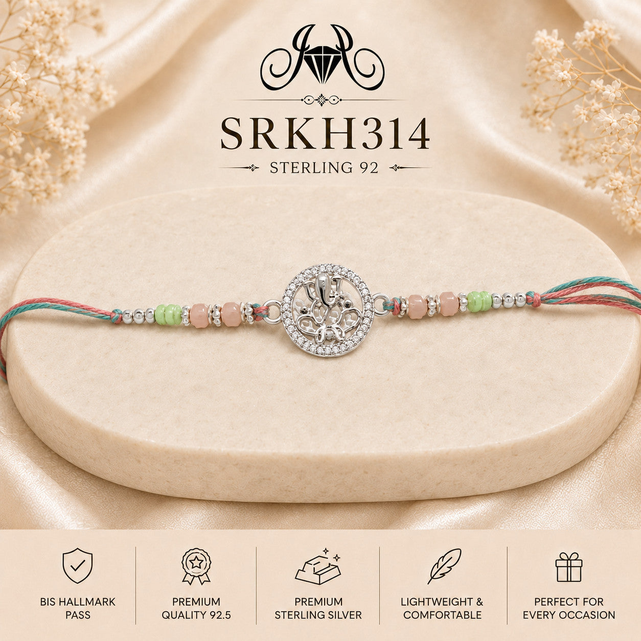 SRKH314 premium sterling silver Rakhi product view