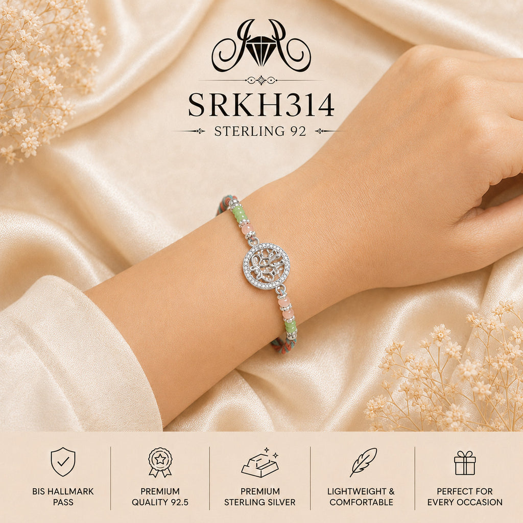 SRKH314 premium sterling silver Rakhi worn on wrist