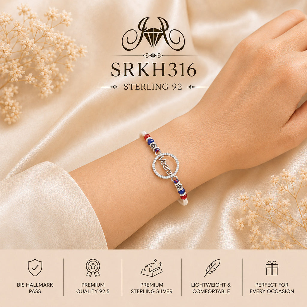 SRKH316 premium sterling silver Rakhi worn on wrist