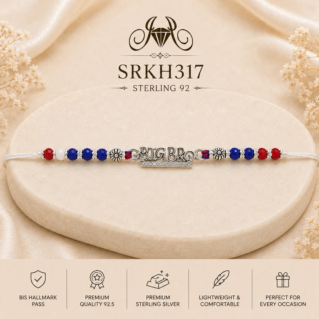 SRKH317 premium sterling silver Rakhi product view