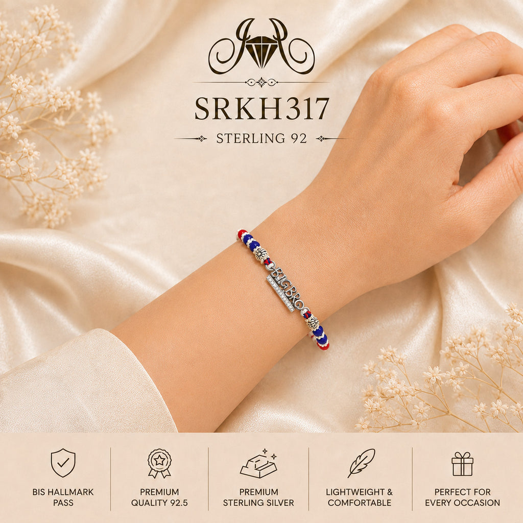 SRKH317 premium sterling silver Rakhi worn on wrist