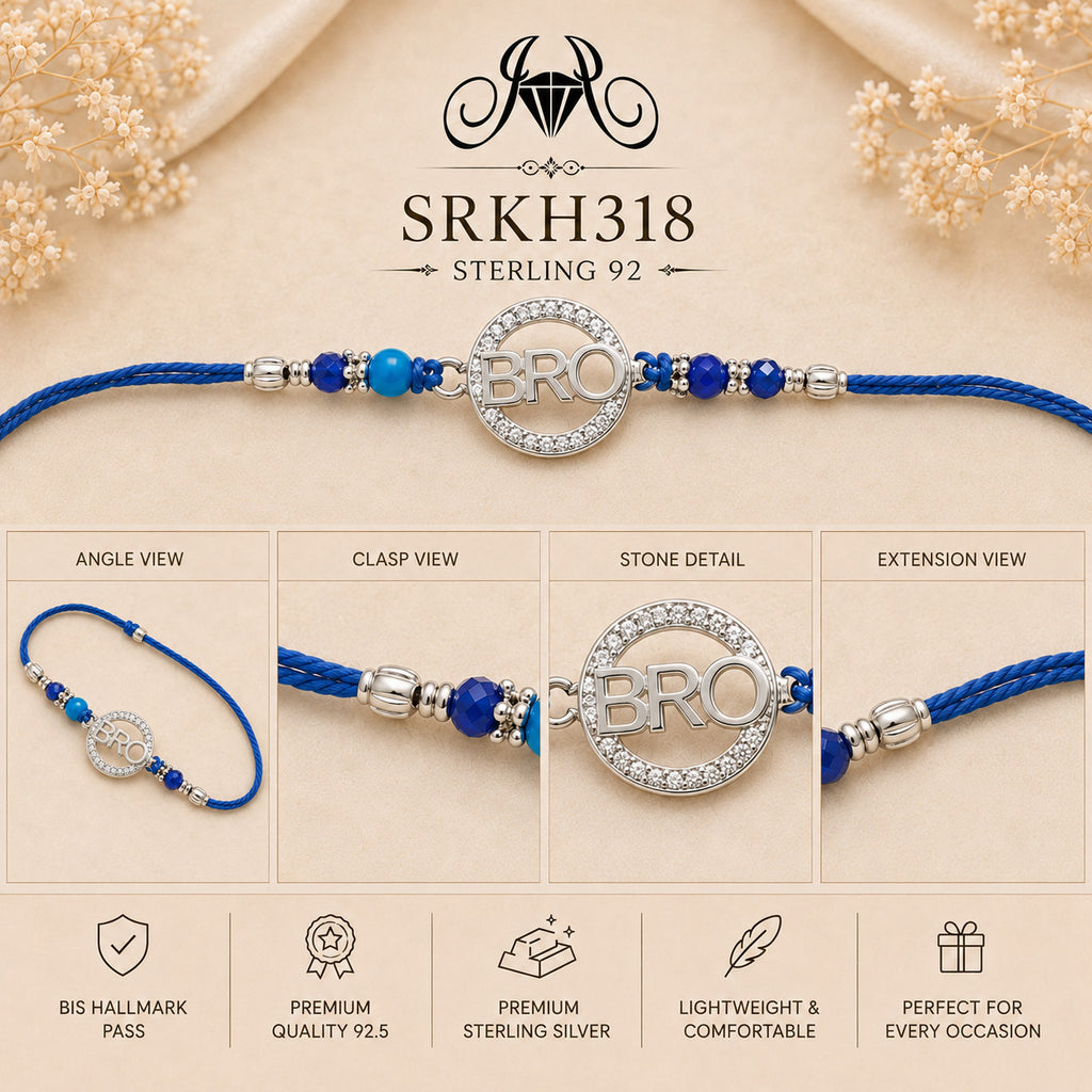SRKH318 premium sterling silver Rakhi detail views