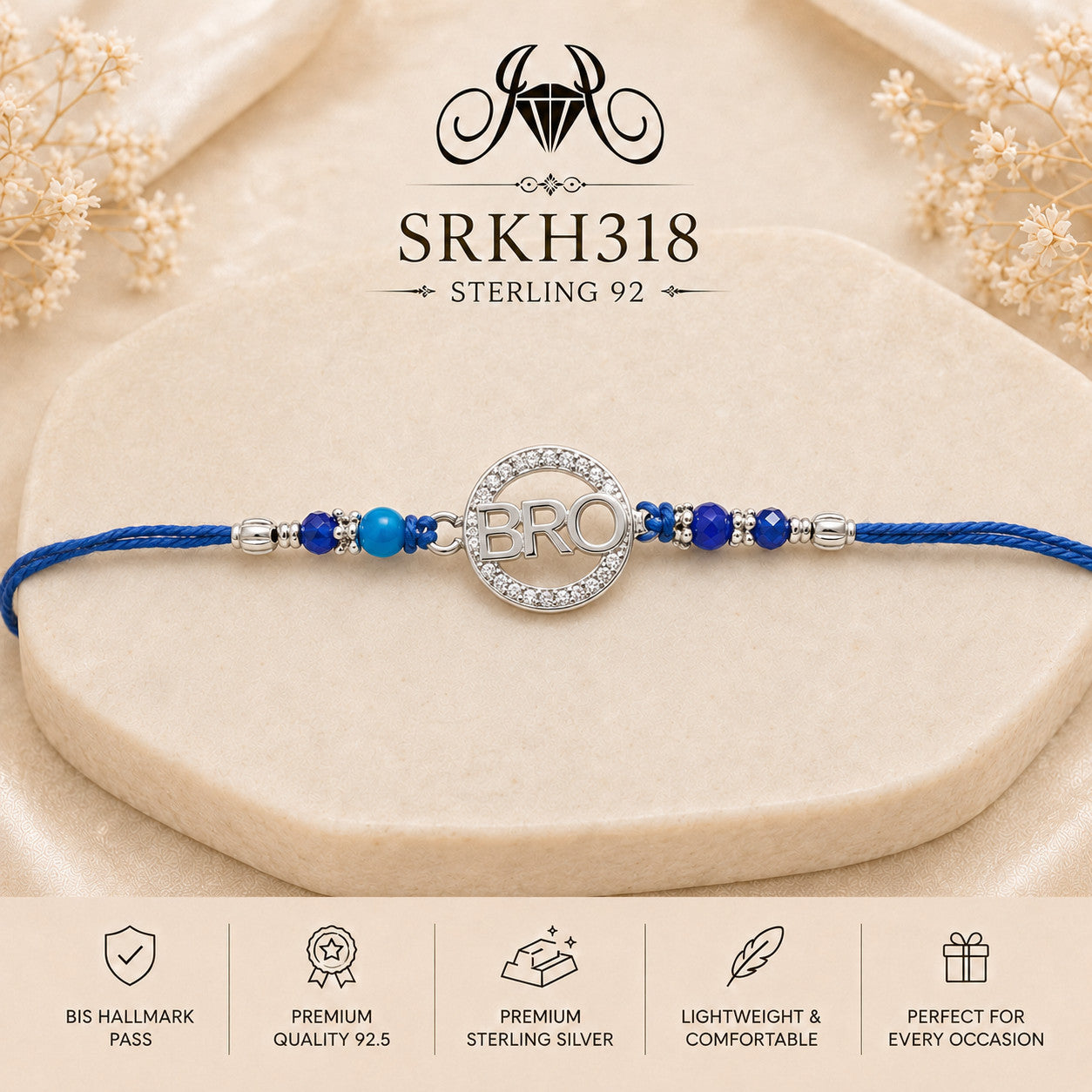 SRKH318 premium sterling silver Rakhi product view