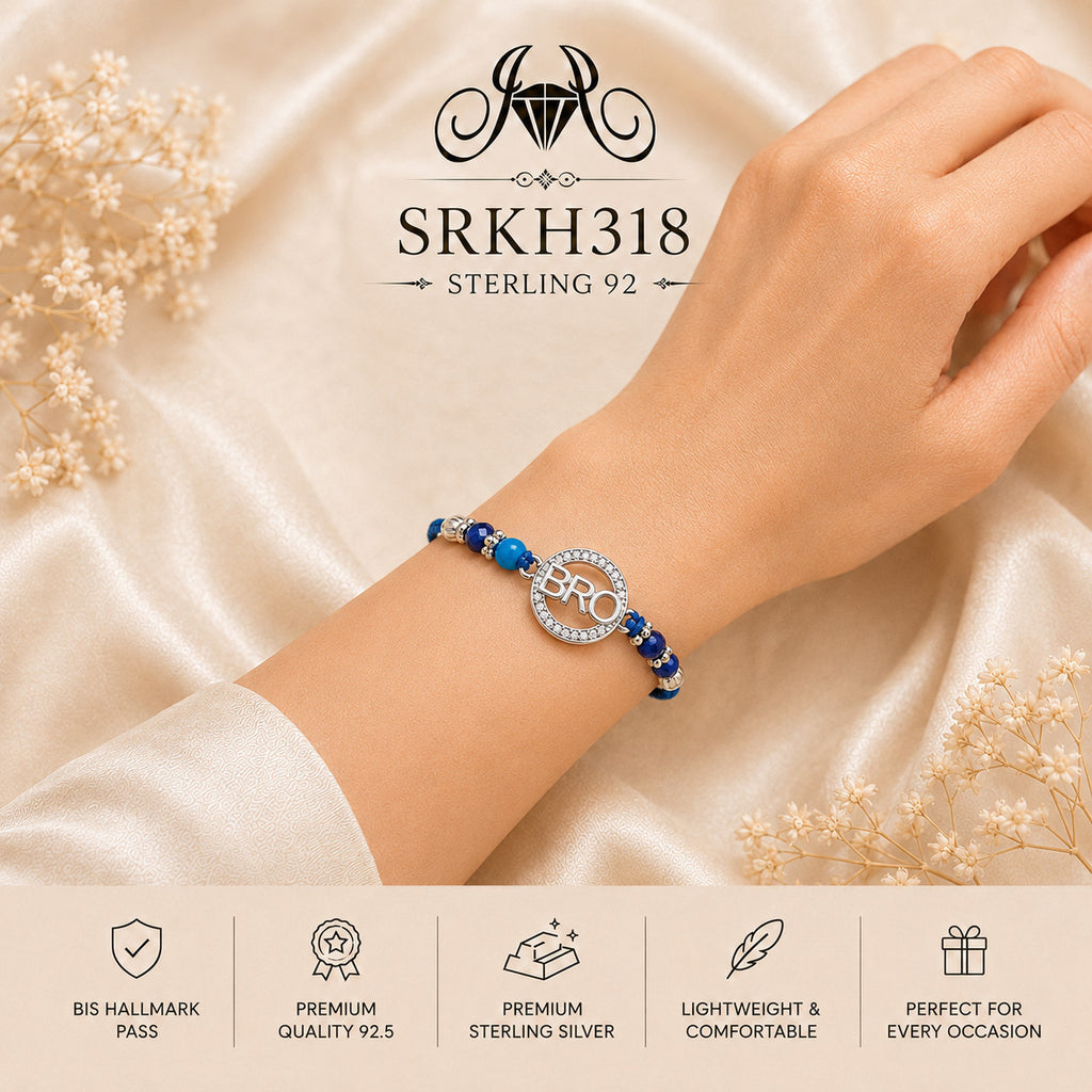 SRKH318 premium sterling silver Rakhi worn on wrist