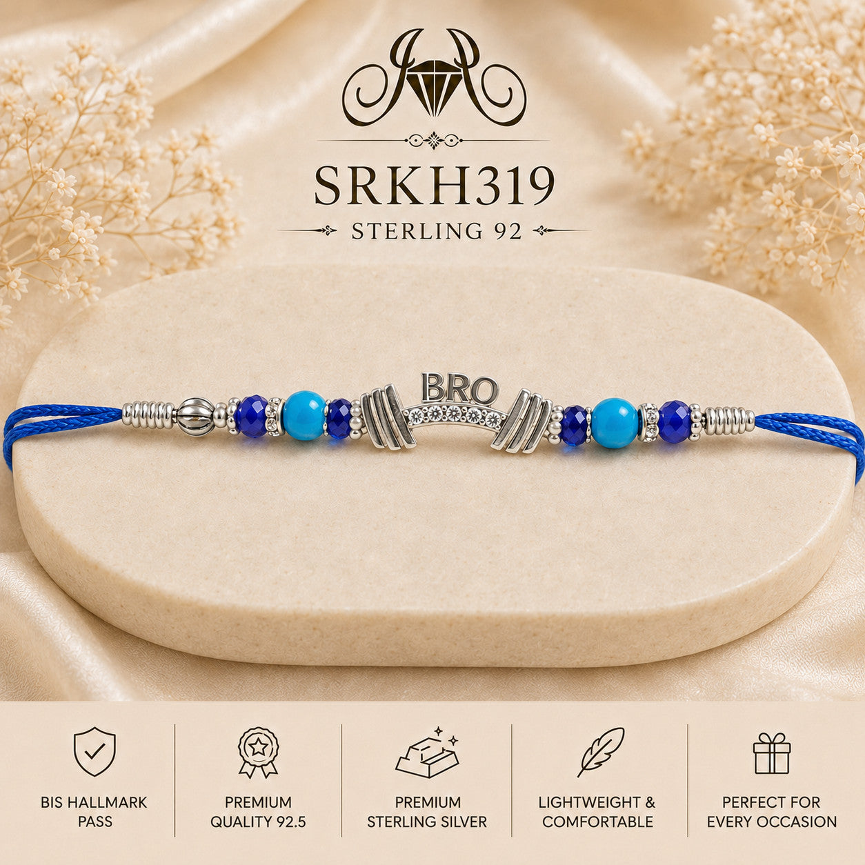 SRKH319 premium sterling silver Rakhi product view