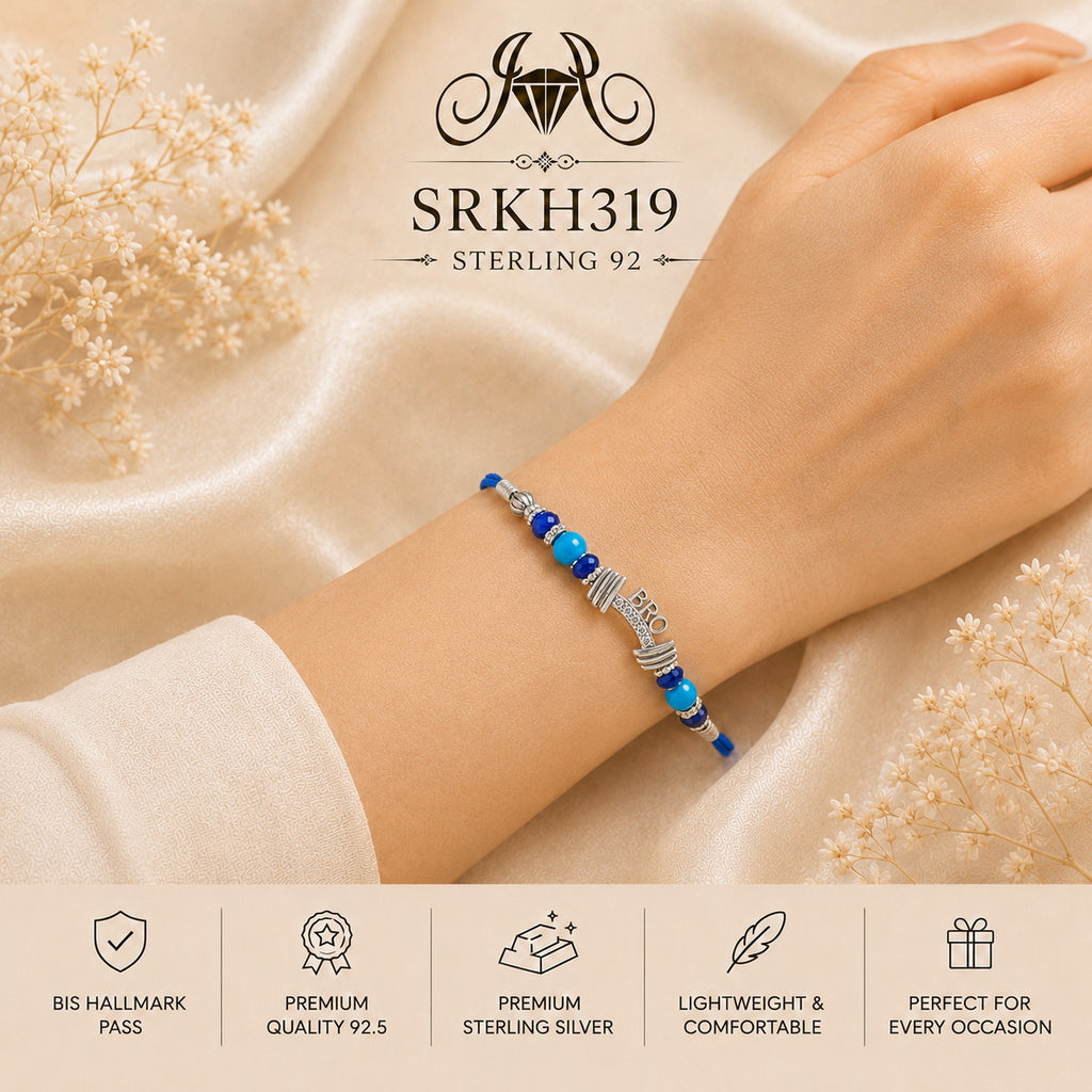 SRKH319 premium sterling silver Rakhi worn on wrist
