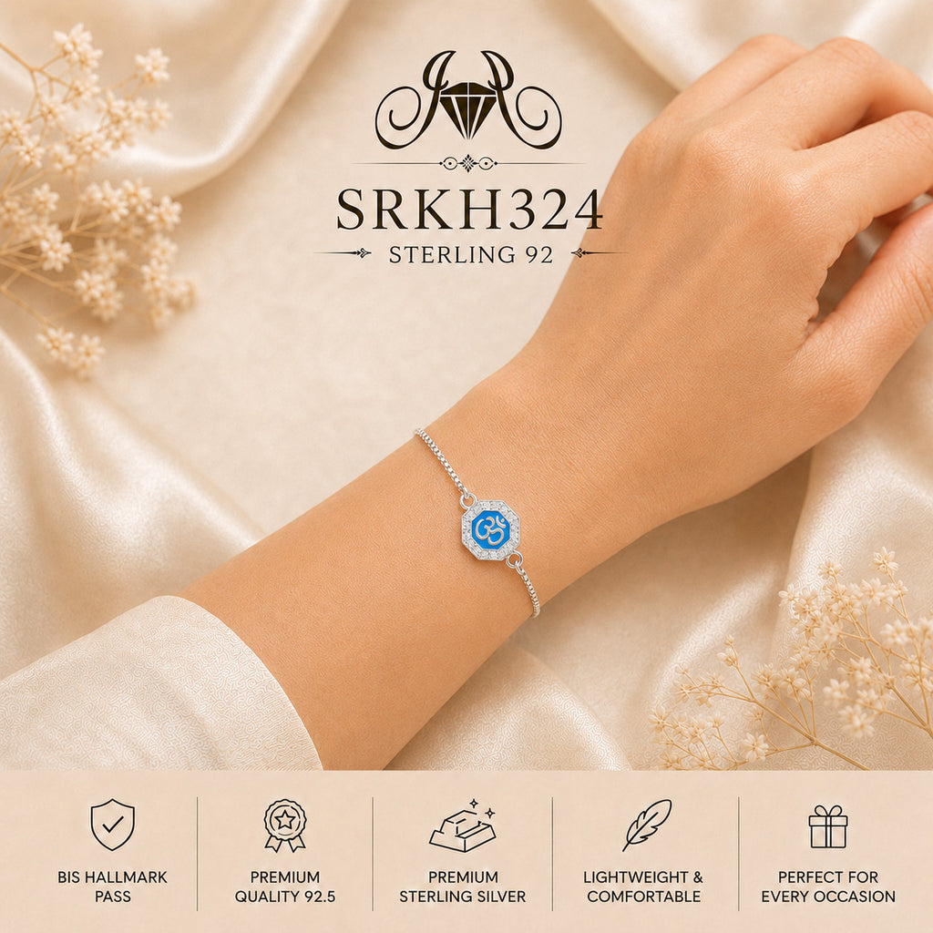 SRKH324 premium sterling silver Rakhi worn on wrist