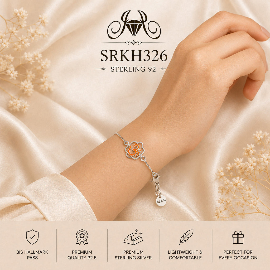 SRKH326 premium sterling silver Rakhi worn on wrist