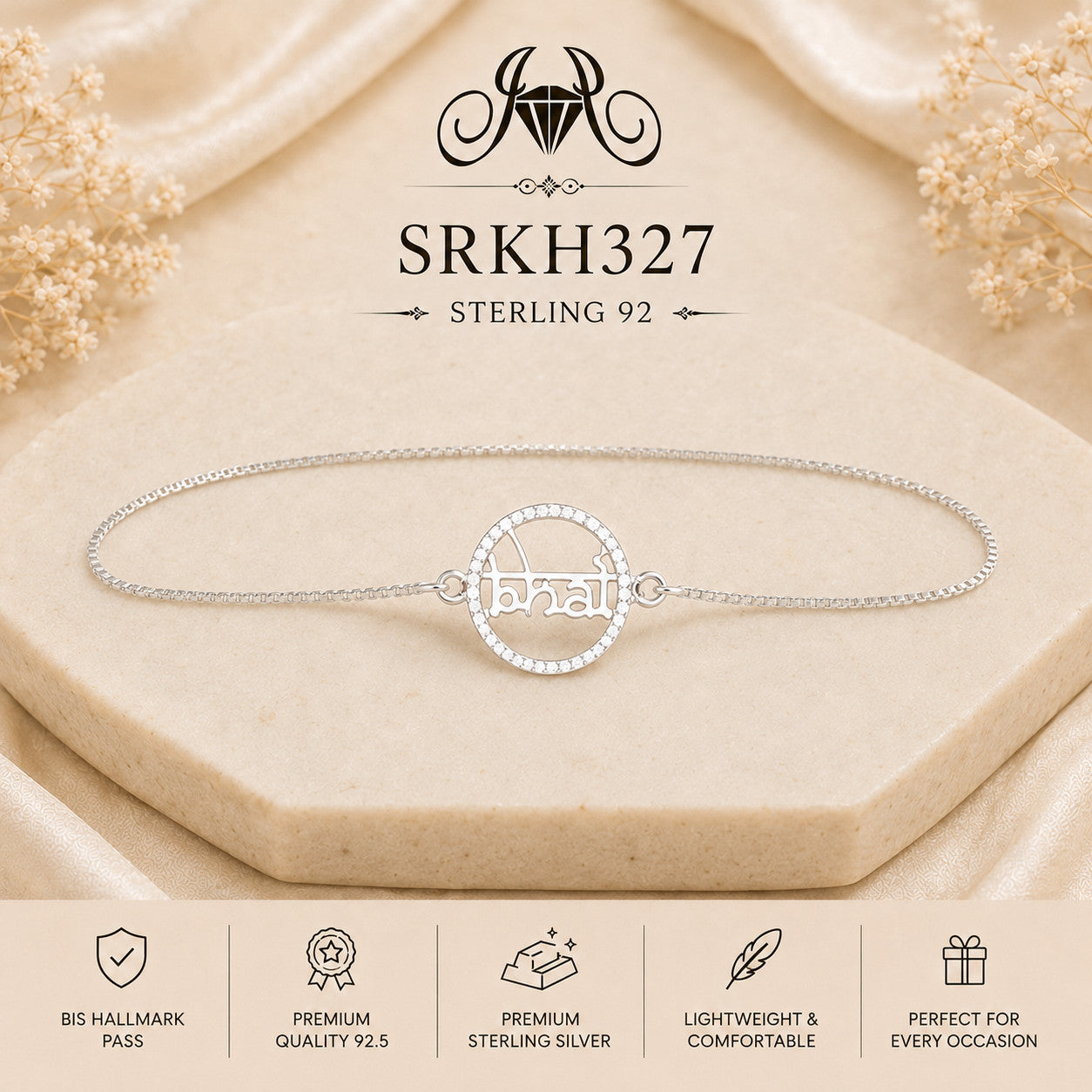 SRKH327 premium sterling silver Rakhi product view