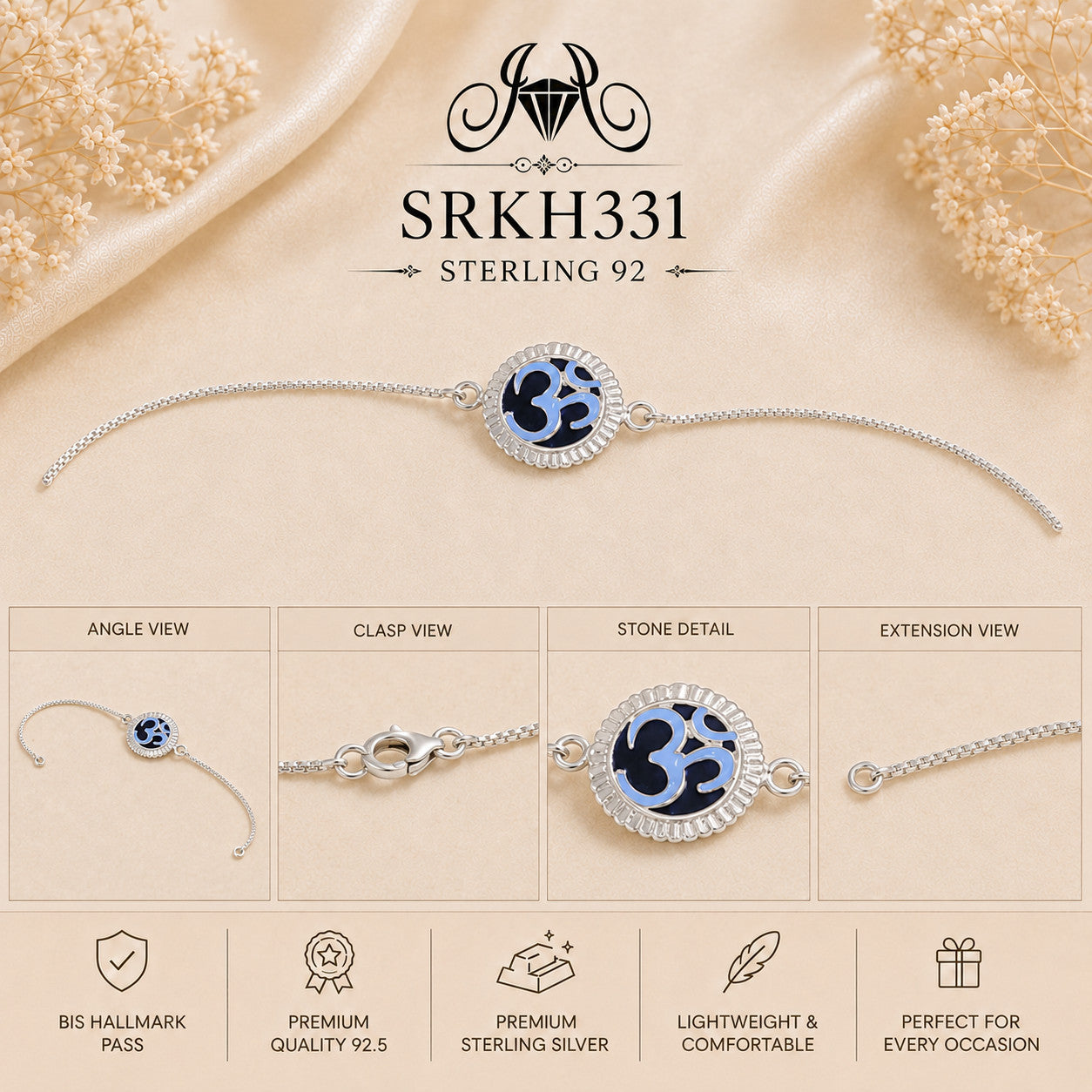 SRKH331 premium sterling silver Rakhi detail views