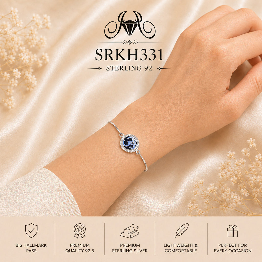 SRKH331 premium sterling silver Rakhi worn on wrist