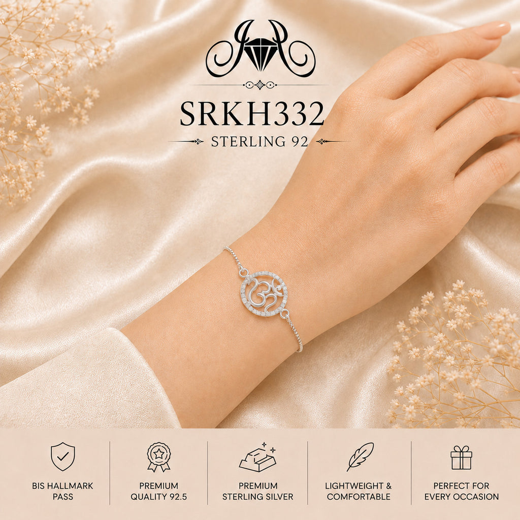 SRKH332 premium sterling silver Rakhi worn on wrist