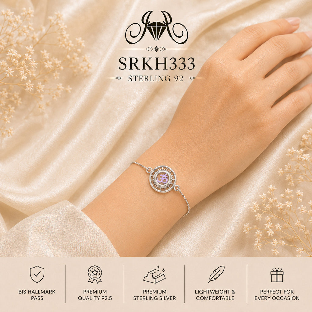 SRKH333 premium sterling silver Rakhi worn on wrist