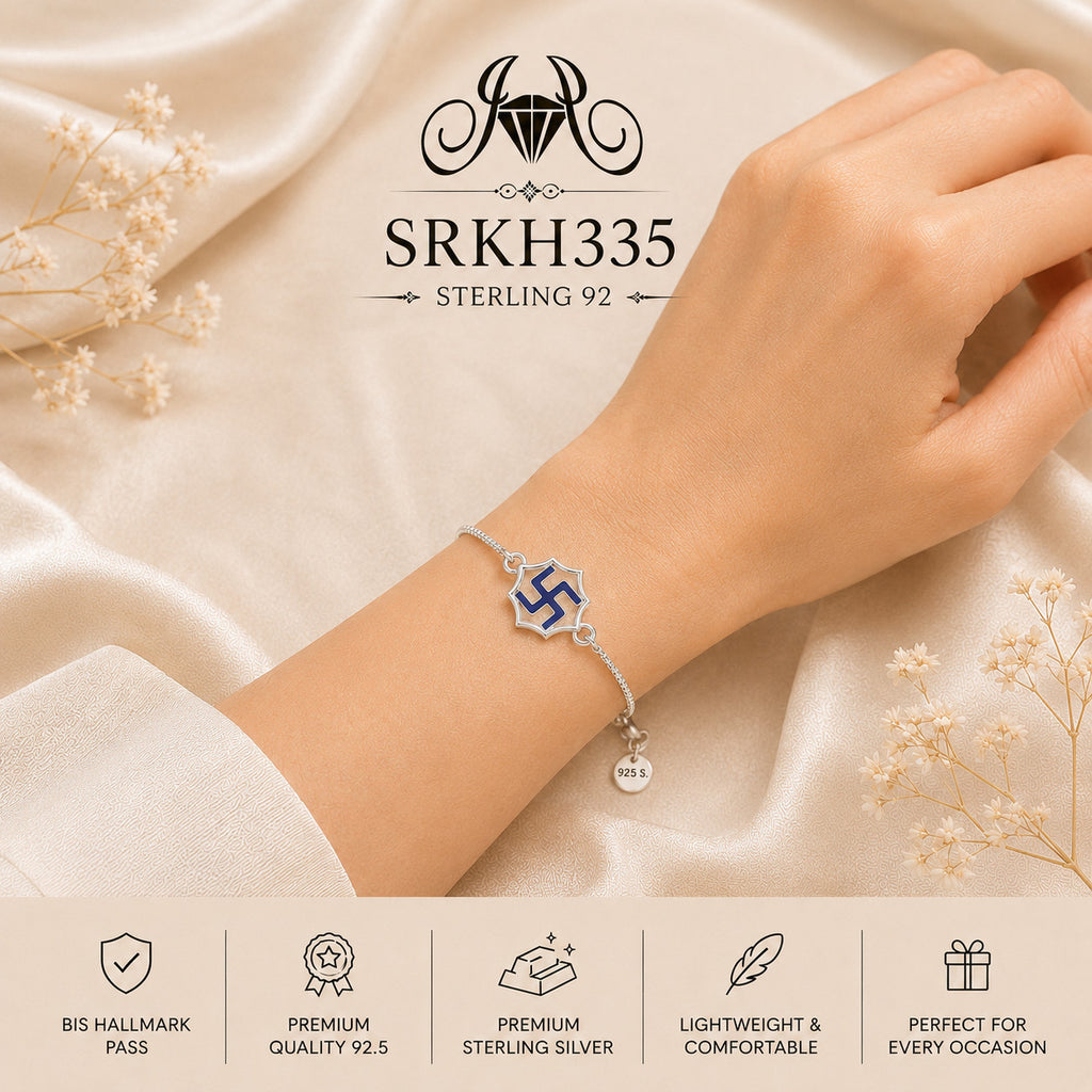 SRKH335 premium sterling silver Rakhi worn on wrist