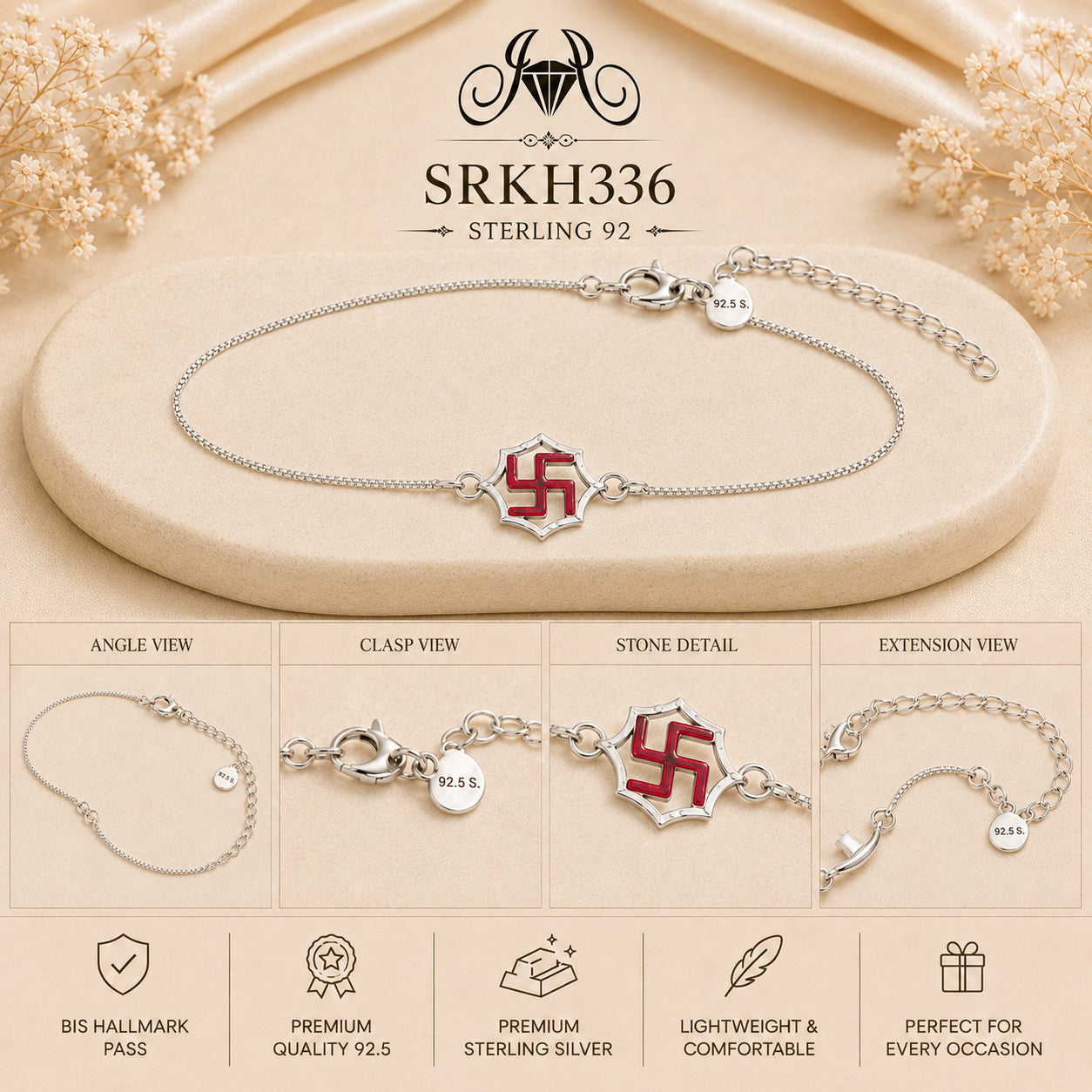 SRKH336 premium sterling silver Rakhi detail views