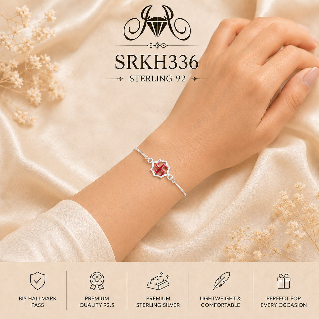 SRKH336 premium sterling silver Rakhi worn on wrist