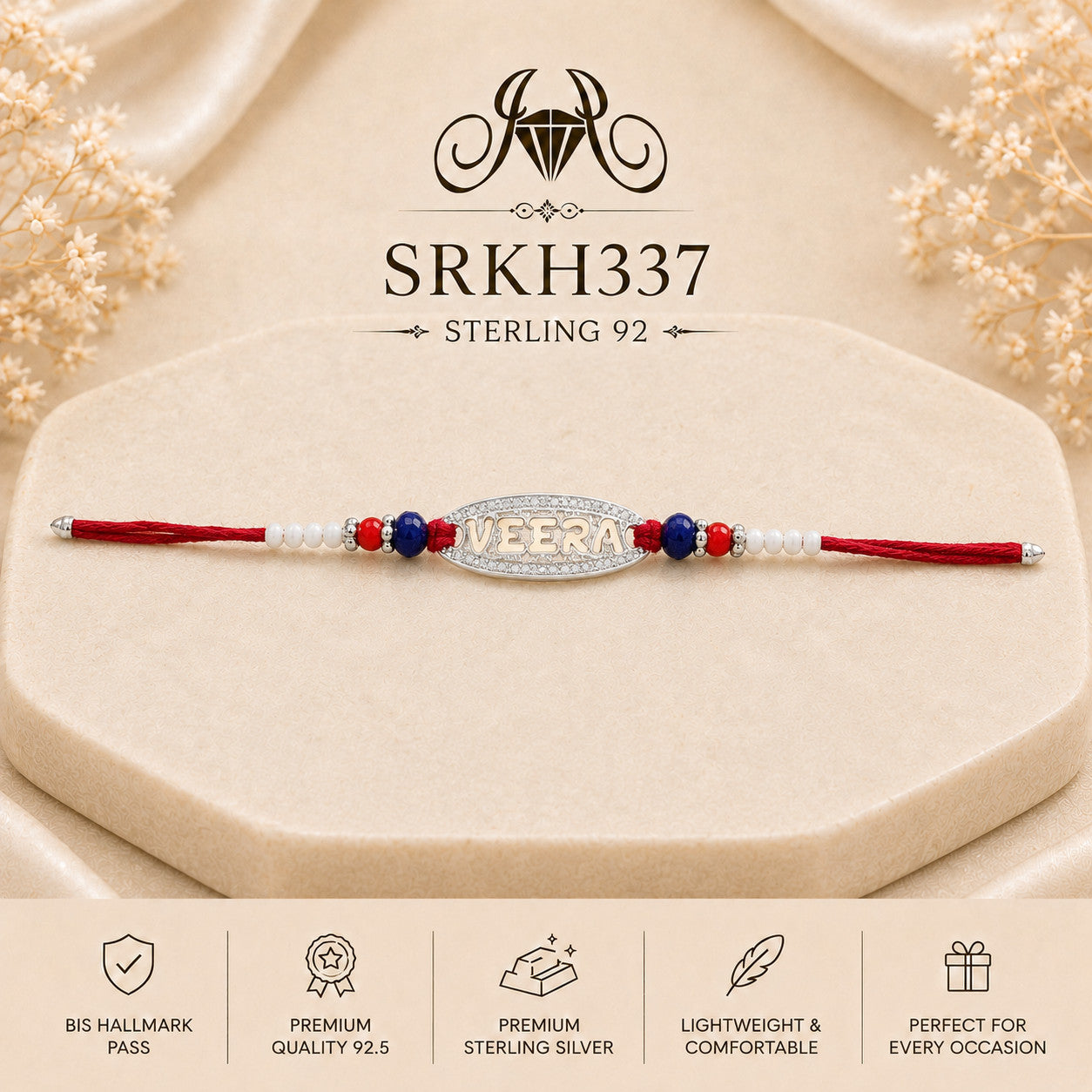 SRKH337 premium sterling silver Rakhi product view