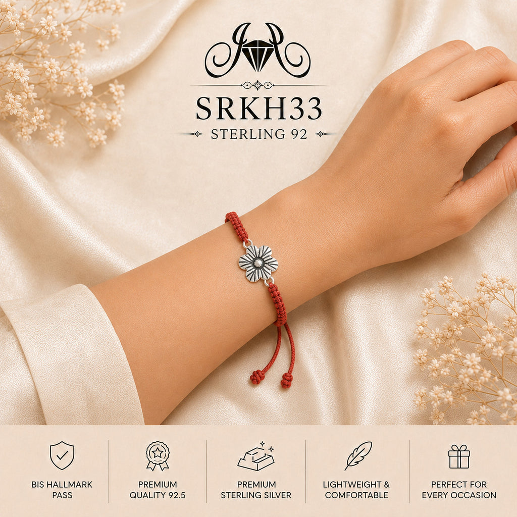 SRKH33 premium sterling silver Rakhi worn on wrist