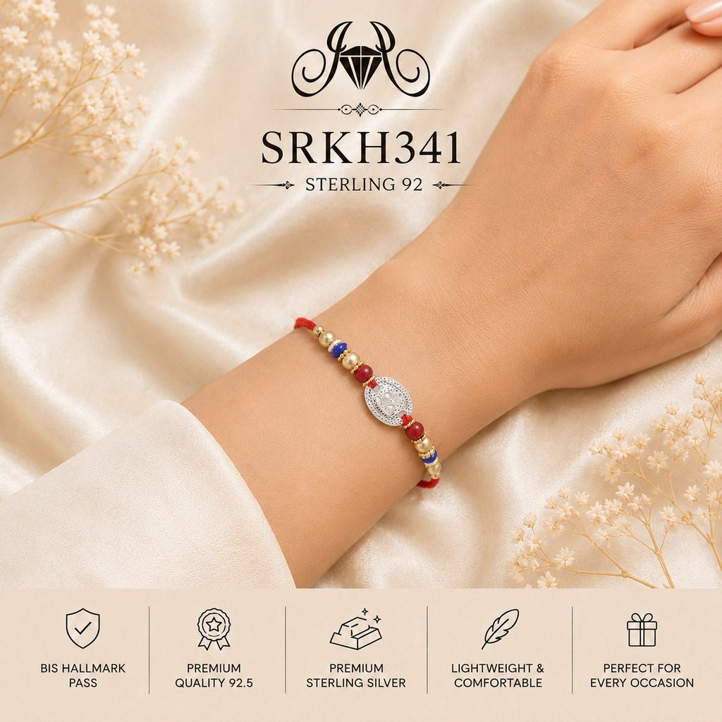 SRKH341 premium sterling silver Rakhi worn on wrist