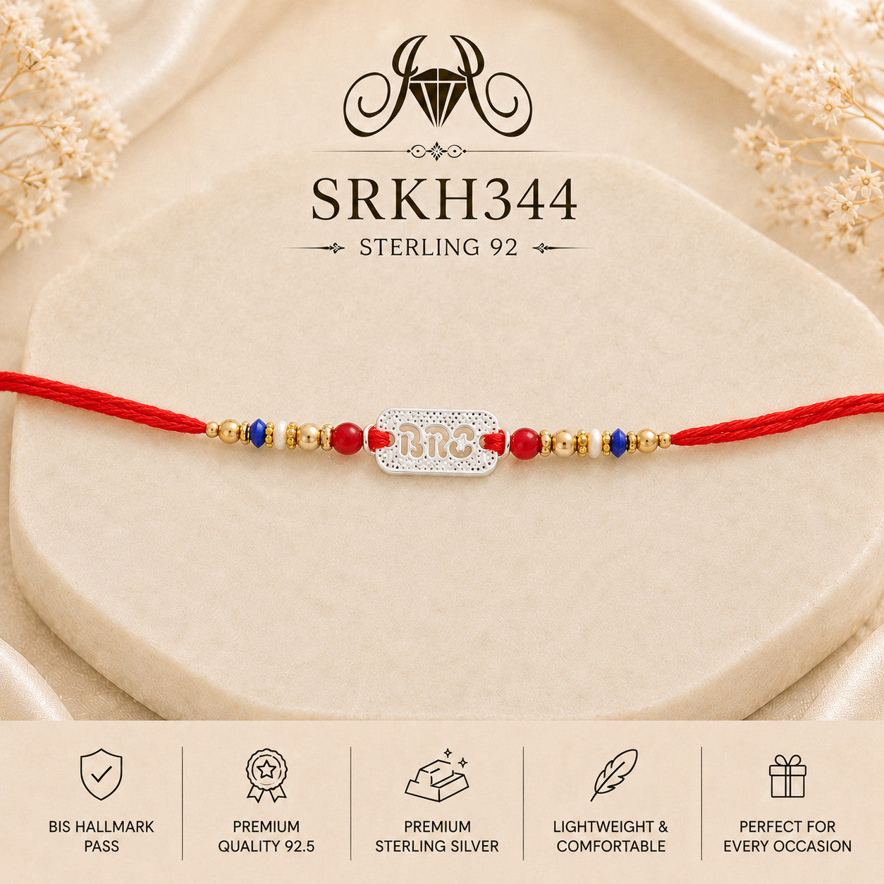 SRKH344 premium sterling silver Rakhi product view