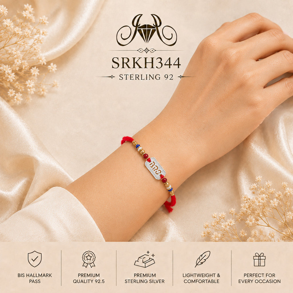 SRKH344 premium sterling silver Rakhi worn on wrist