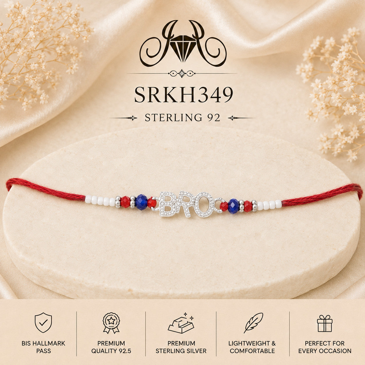 SRKH349 premium sterling silver Rakhi product view