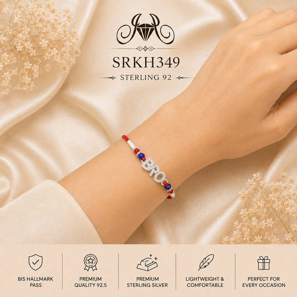 SRKH349 premium sterling silver Rakhi worn on wrist
