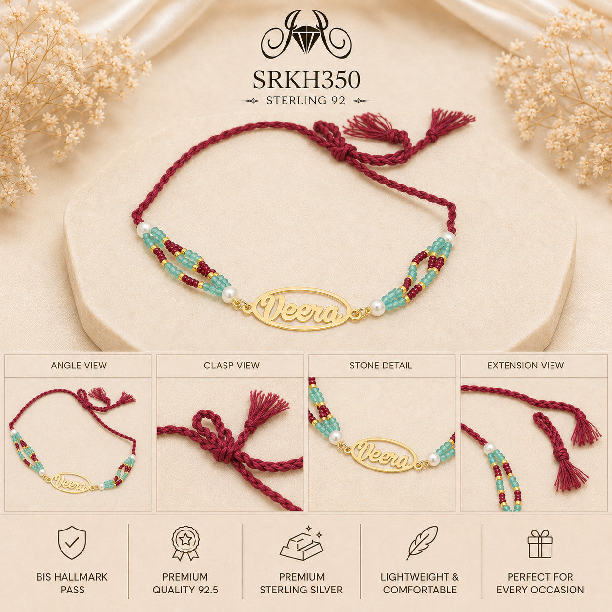 SRKH350 sterling silver rakhi detail views