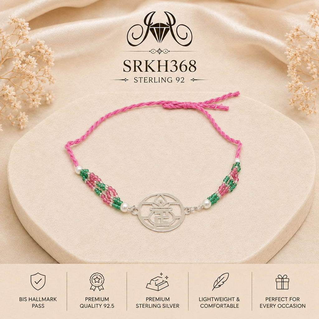 SRKH368 circular symbol sterling silver rakhi front view