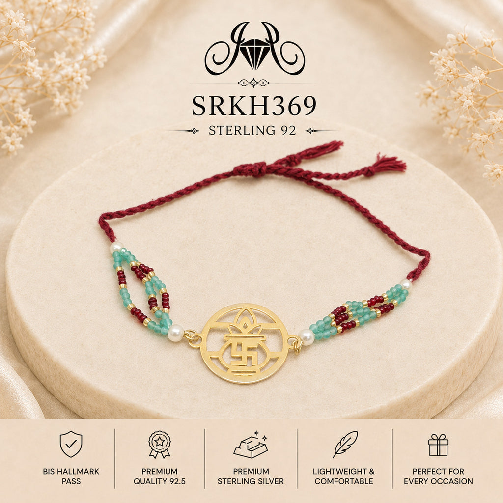 SRKH369 Swastik sterling silver rakhi front view