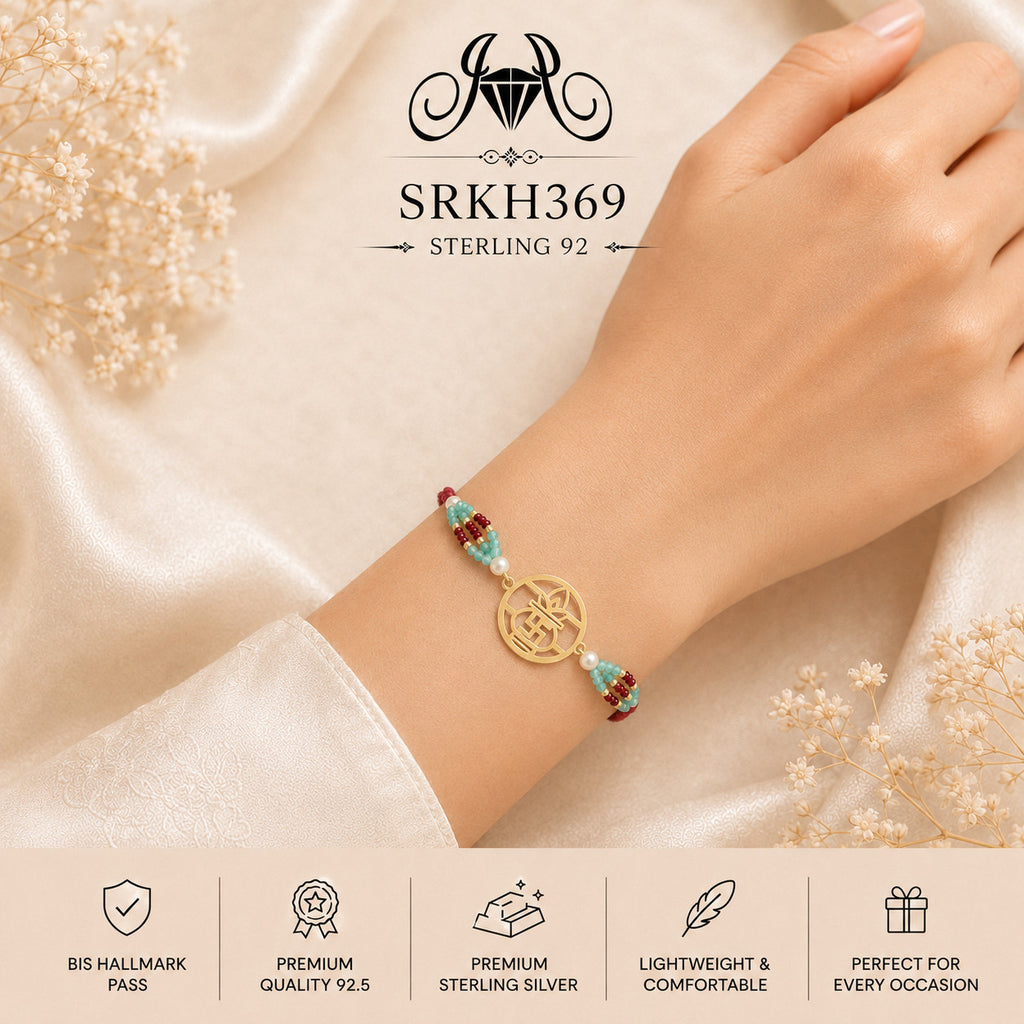 SRKH369 sterling silver rakhi worn on wrist