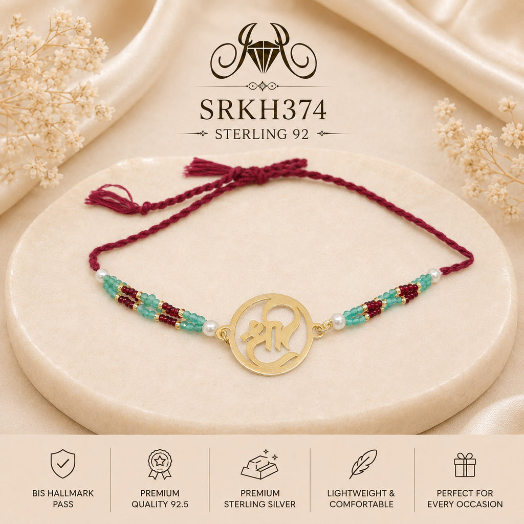 SRKH374 Shri sterling silver rakhi front view