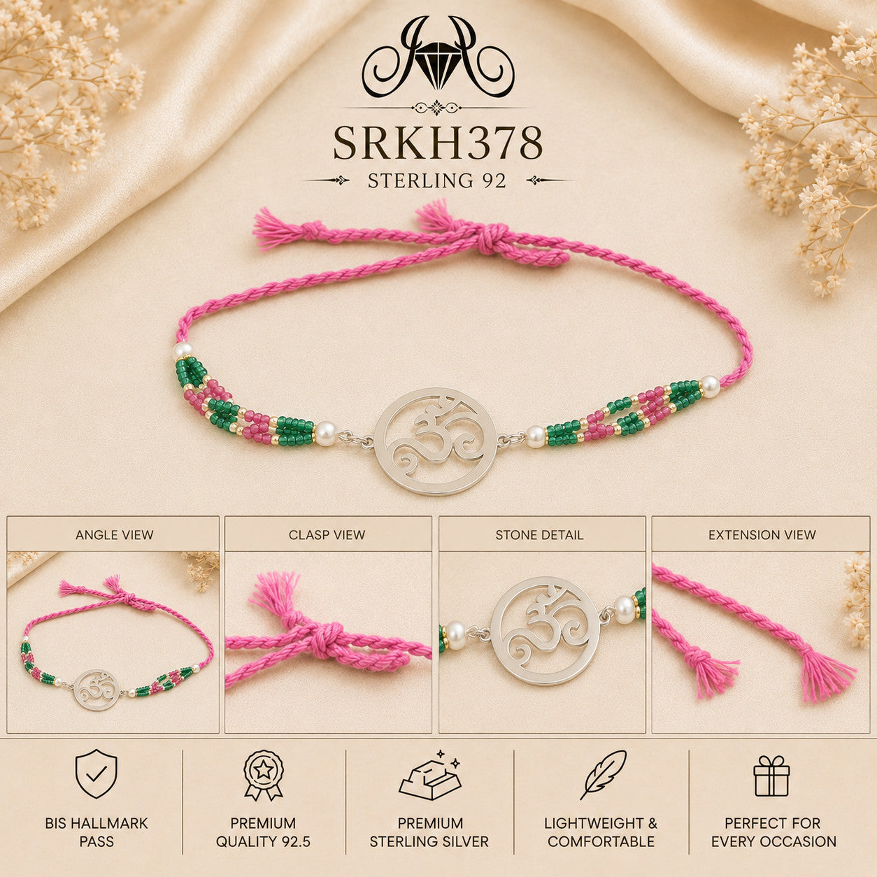 SRKH378 sterling silver rakhi detail views