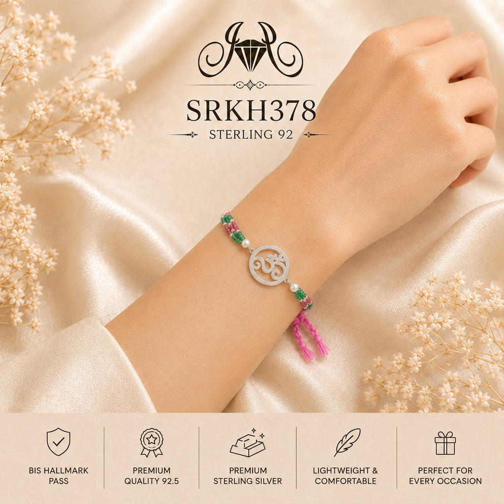 SRKH378 sterling silver rakhi worn on wrist
