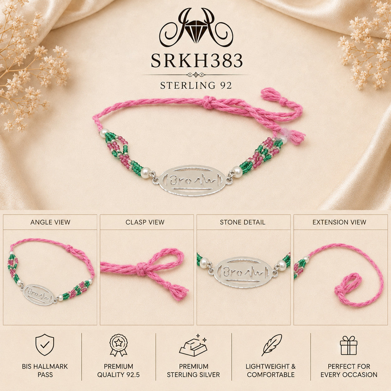 SRKH383 sterling silver rakhi detail views