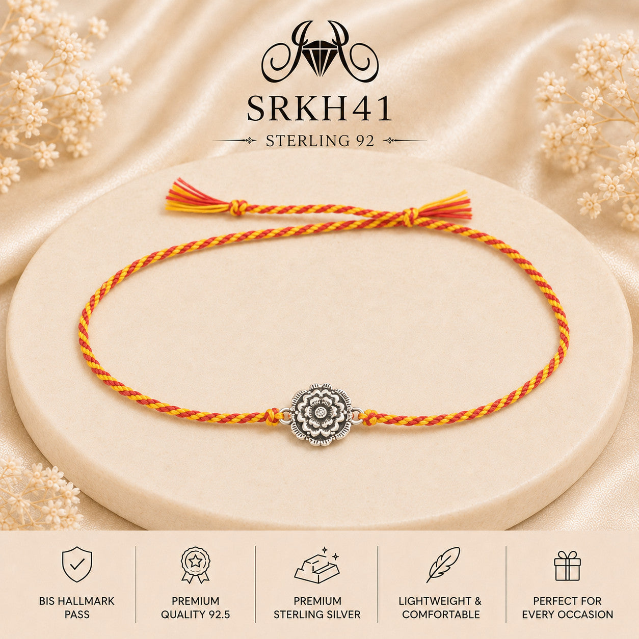 SRKH41 premium sterling silver Rakhi product view