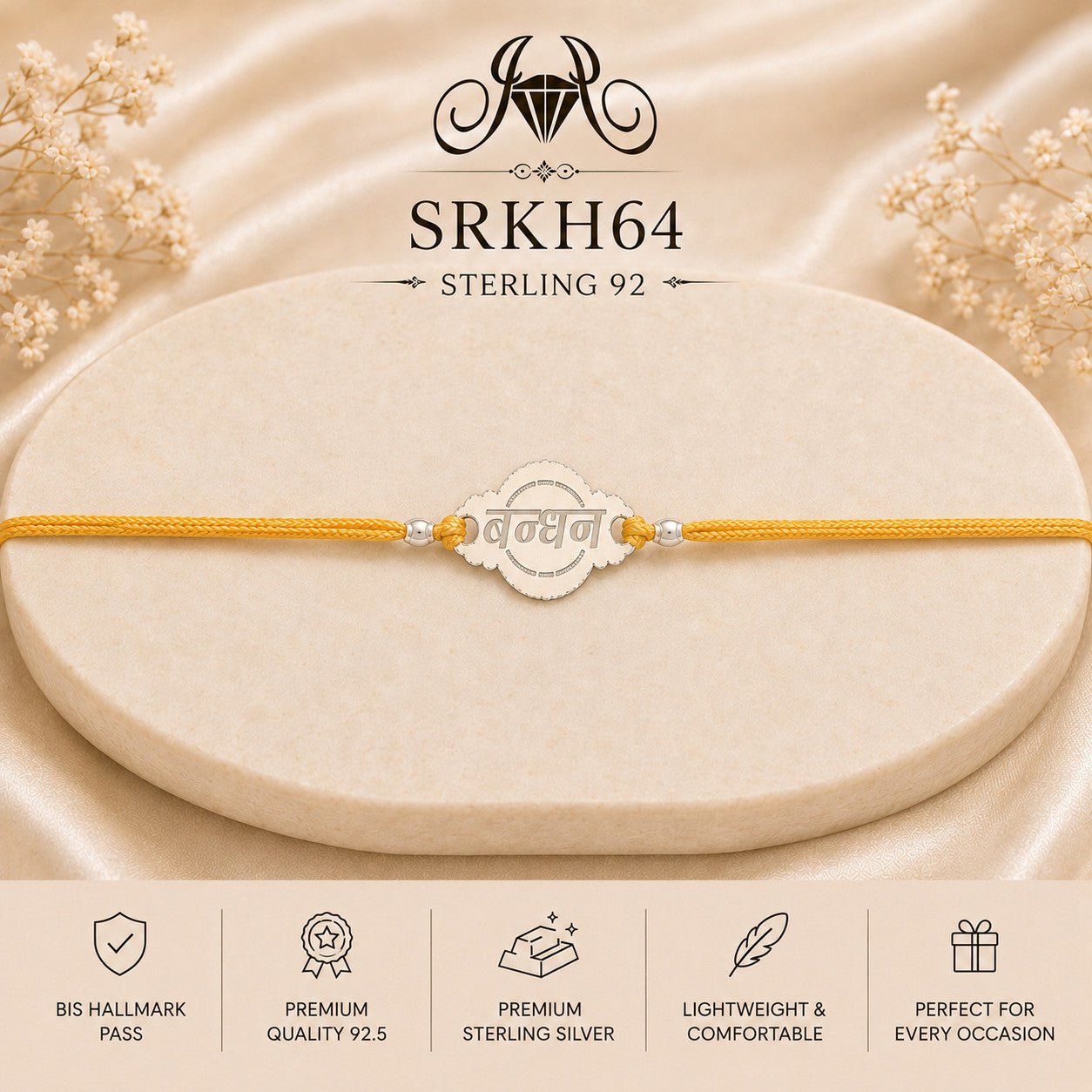 SRKH64 premium sterling silver Rakhi product view