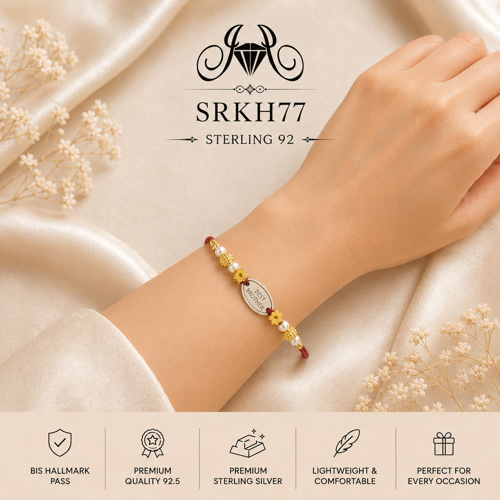SRKH77 premium sterling silver Rakhi worn on wrist