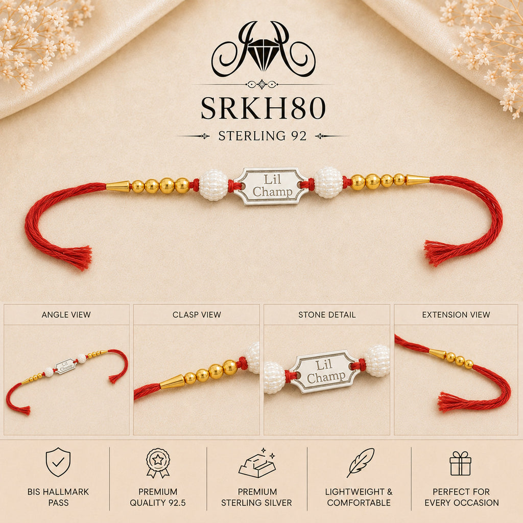 SRKH80 premium sterling silver Rakhi detail views
