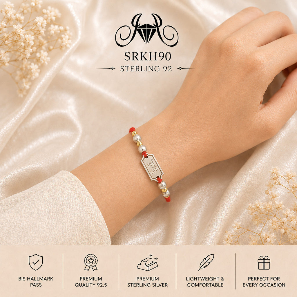 SRKH90 premium sterling silver Rakhi worn on wrist